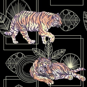 Art Deco Tiger Geometric Nature Wallpaper
