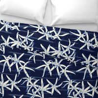 Mangrove Lily Floral Painterly Striped Print on Navy