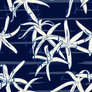Mangrove Lily Floral Painterly Striped Print on Navy