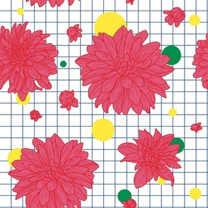 Fun 80s Chrysanthemum Grid and Dot Pattern