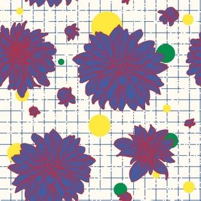 Fun 80s Chrysanthemum Grid and Dot Pattern