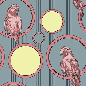 Art Deco Parrots Sitting on Hoops