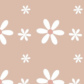Basic White Abstract Flowers on Beige  - Minimal Flower Rows