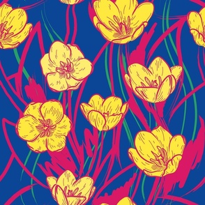 Bold and Bright Tulip Pattern with Brushy Backdrop