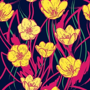 Bold and Bright Tulip Pattern with Brushy Backdrop