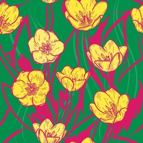 Bold and Bright Tulip Pattern with Brushy Backdrop