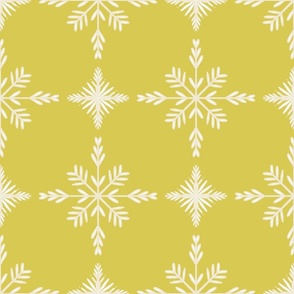 Intricate Hand Drawn Geometric Winter Snowflake Cross Check Grid - chartreuse neon lime yellow