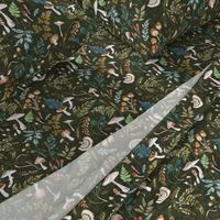 Mushroom Grove (olive) MED / moody / vintage / woodland/ mushroom wallpaper