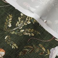 Mushroom Grove (olive) MED / moody / vintage / woodland/ mushroom wallpaper