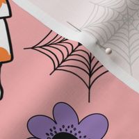 JUMBO Groovy Ghost Hippie Halloween fabric - floral ghost fabric pink halloween
