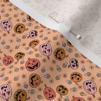 MICRO Groovy pumpkin Fabric - hippie floral hippie halloween design peach 2in