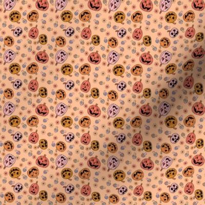 MICRO Groovy pumpkin Fabric - hippie floral hippie halloween design peach 2in