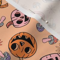 MEDIUM Groovy pumpkin Fabric - hippie floral hippie halloween design peach 8in