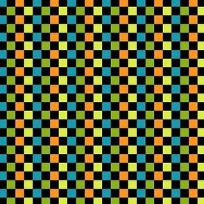 MICRO Halloween Checkerboard Boys Orange Blue and Green Coordinate Fabric 2in