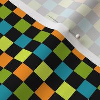 TINY Halloween Checkerboard Boys Orange Blue and Green Coordinate Fabric 4in