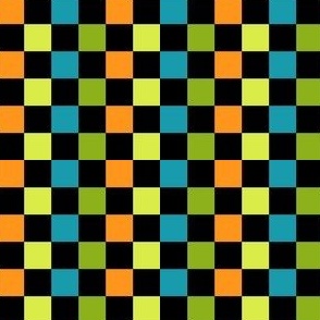 TINY Halloween Checkerboard Boys Orange Blue and Green Coordinate Fabric 4in