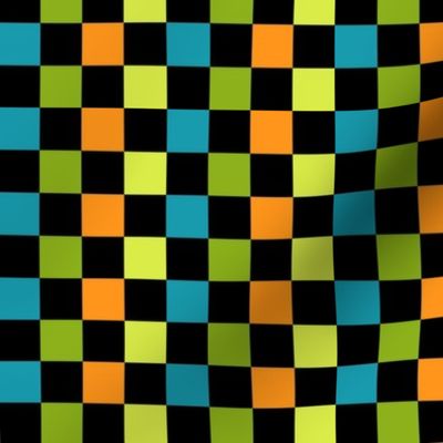 SMALL Halloween Checkerboard Boys Orange Blue and Green Coordinate Fabric 6in