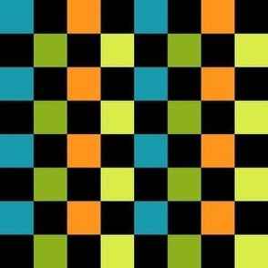 SMALL Halloween Checkerboard Boys Orange Blue and Green Coordinate Fabric 6in