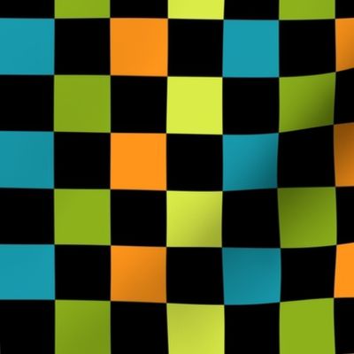 LARGE Halloween Checkerboard Boys Orange Blue and Green Coordinate Fabric 10in