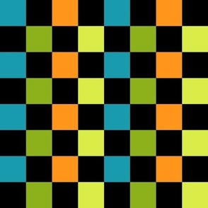 LARGE Halloween Checkerboard Boys Orange Blue and Green Coordinate Fabric 10in