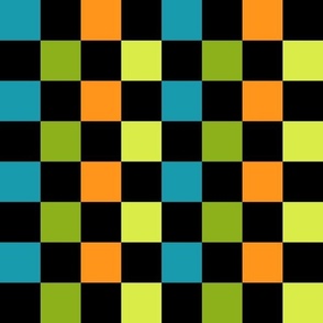 XLARGE Halloween Checkerboard Boys Orange Blue and Green Coordinate Fabric 12in