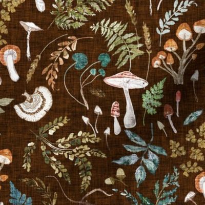 Mushroom Grove (brown) MED woodland/ mushroom wallpaper