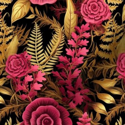 Glam Gold Ferns with Pink Roses