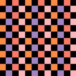 TINY Halloween Checkerboard Girls Cute Orange Pink and Purple Coordinate Fabric 4in