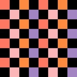 SMALL Halloween Checkerboard Girls Cute Orange Pink and Purple Coordinate Fabric 6in