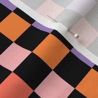 MEDIUM Halloween Checkerboard Girls Cute Orange Pink and Purple Coordinate Fabric 8in