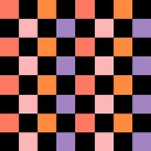 MEDIUM Halloween Checkerboard Girls Cute Orange Pink and Purple Coordinate Fabric 8in