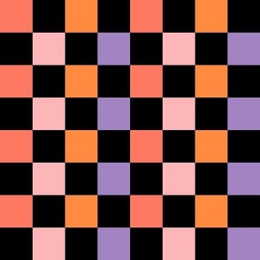 LARGE Halloween Checkerboard Girls Cute Orange Pink and Purple Coordinate Fabric 10in