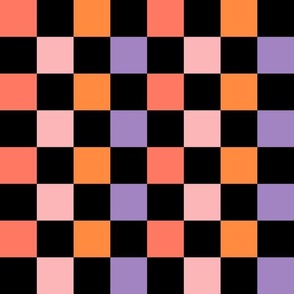 XLARGE Halloween Checkerboard Girls Cute Orange Pink and Purple Coordinate Fabric 12in