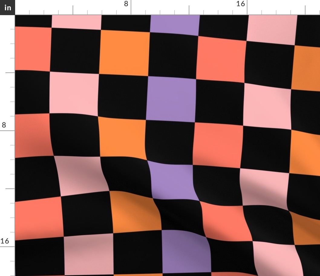 JUMBO Halloween Checkerboard Girls Cute Orange Pink and Purple Coordinate Fabric