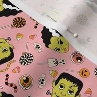 SMALL Halloween Monster Candy Fabric Pink Frankenstein Bride of Frankenstine girls lollipop fabric 6in