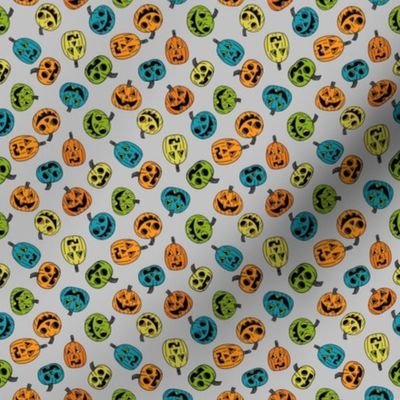 TINY Halloween Pumpkins Fabric Boys Orange Blue and Green design 4in