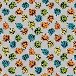 TINY Halloween Pumpkins Fabric Boys Orange Blue and Green design 4in