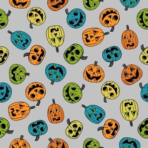 LARGE Halloween Pumpkins Fabric Boys Orange Blue and Green design 10in