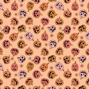 TINY Halloween Pumpkins Fabric Cute pumpkins girls kids pumpkins and daisies hippie floral 4in