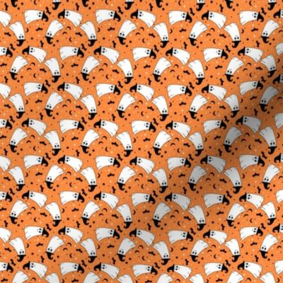 MICRO Happy Ghost fabric - ghost mascot groovy halloween design 2in