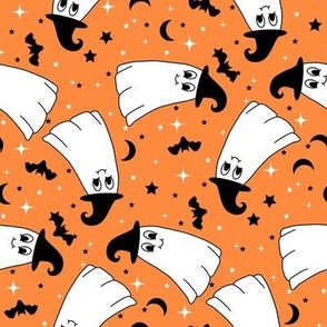 MEDIUM Happy Ghost fabric - ghost mascot groovy halloween design 8in