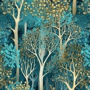 Midnight Forest in Golds and Blue