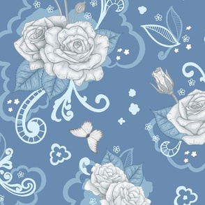 White Roses and Lace Blue - Large
