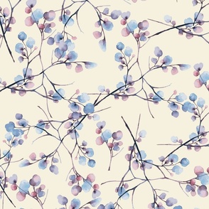 Vanilla Lilac Dreamscape | Tiny watercolor leaves branches