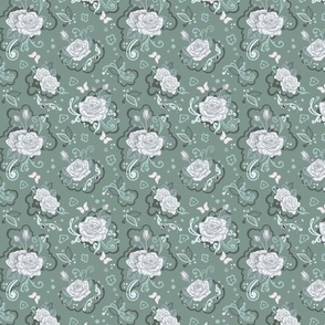 White Roses and Lace Sage Green - Small