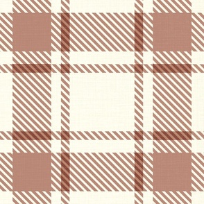 cabincore plaid  ivory and soft terracotta, with a light texture large scale WB23