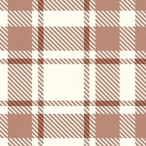 cabincore plaid  ivory and soft terracotta, with a light texture medium scale WB23