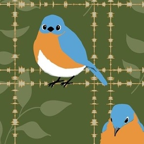Eastern Bluebirds on Plaid Made of Bluebird Song 24”
