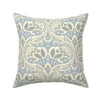 (L) French Country Medallion Ogee Pretty Soft Blue and Cream Modern Damask