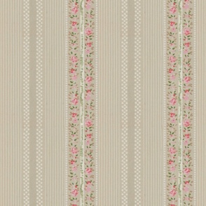 delicate pink floral stripe with white lines